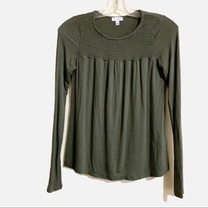 Love, Fire Smocked Olive Army Green Long Sleeve Top Blouse Tee. Size XS